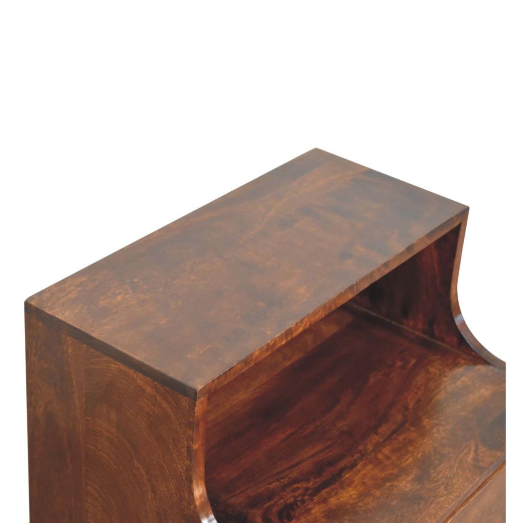 T-Bar Raised-Back Bedside Table | Sculptural Detail | Compact Storage