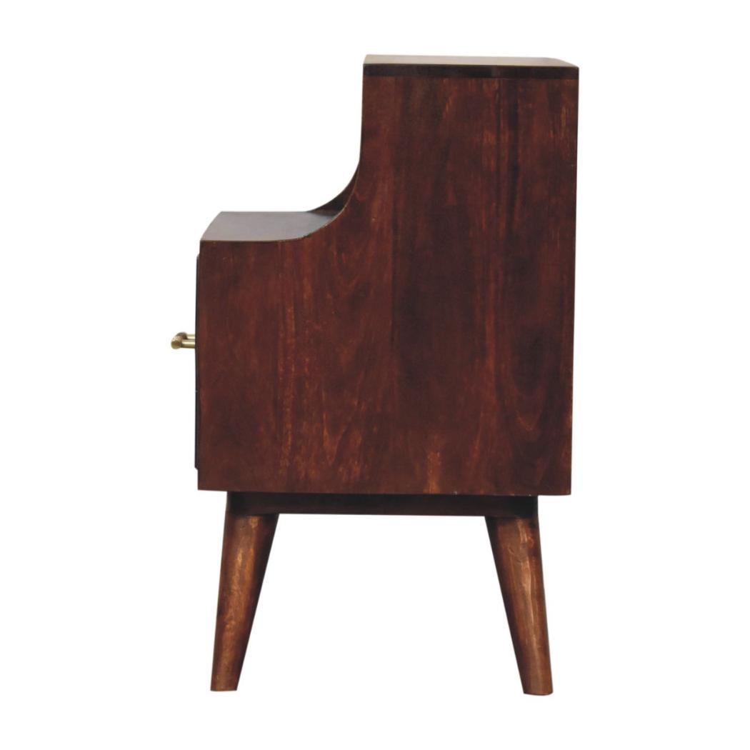 T-Bar Raised-Back Bedside Table | Sculptural Detail | Compact Storage