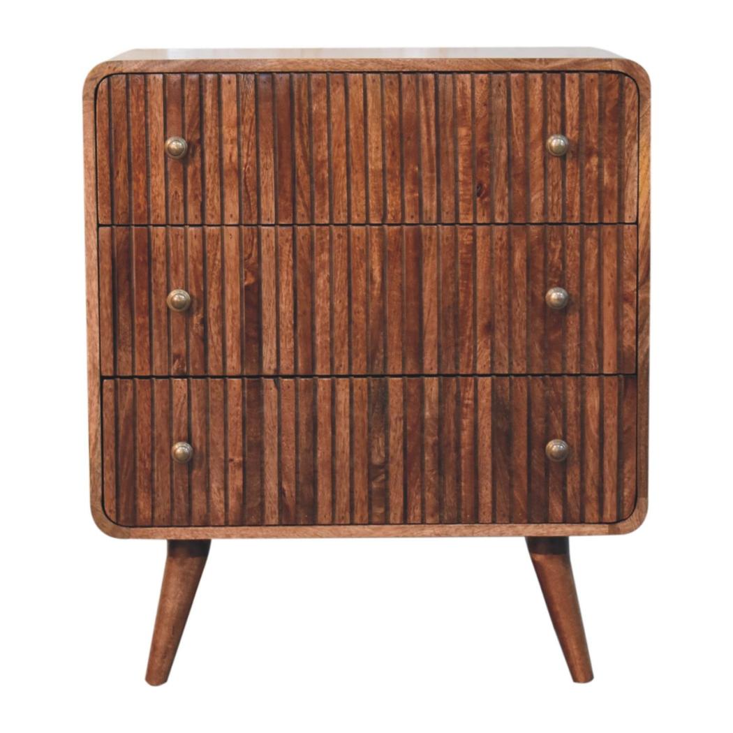 T-Bar Ridged Chest | Solid Mango Wood | Honey Caramel Finish