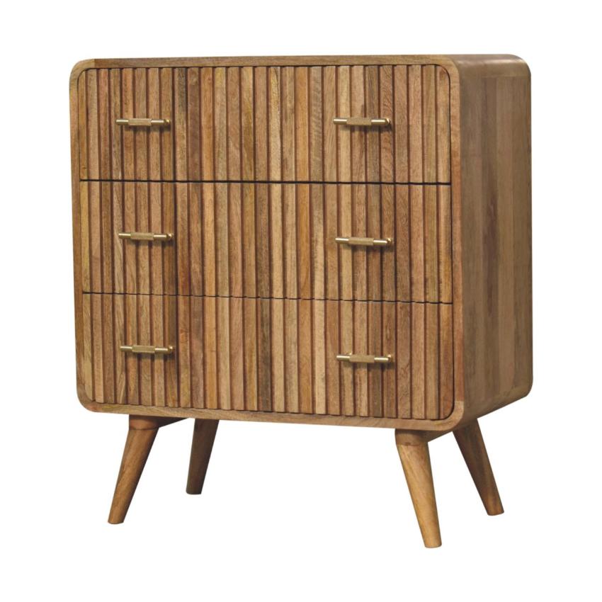 T-Bar Ridged Chest | Solid Mango Wood | Chestnut Storage Drawers
