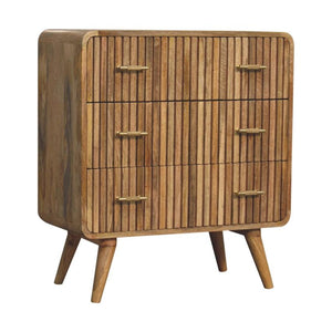 T-Bar Ridged Chest | Solid Mango Wood | Chestnut Storage Drawers
