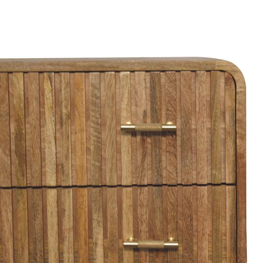T-Bar Ridged Chest | Solid Mango Wood | Chestnut Storage Drawers