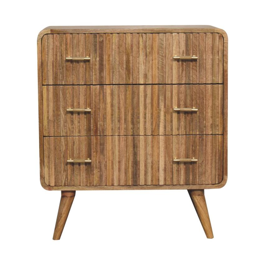 T-Bar Ridged Chest | Solid Mango Wood | Chestnut Storage Drawers