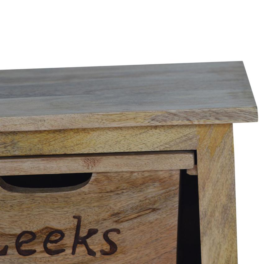 Tall Kitchen Storage Cabinet | Solid Mango Wood | Oak Finish | 4 Utility Bin Organiser