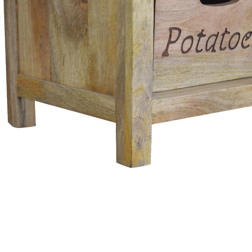 Tall Kitchen Storage Cabinet | Solid Mango Wood | Oak Finish | 4 Utility Bin Organiser