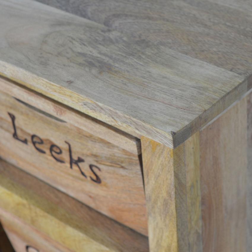 Tall Kitchen Storage Cabinet | Solid Mango Wood | Oak Finish | 4 Utility Bin Organiser