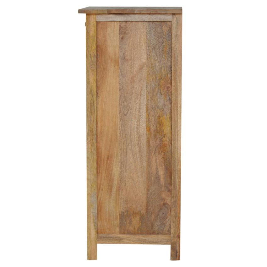 Tall Kitchen Storage Cabinet | Solid Mango Wood | Oak Finish | 4 Utility Bin Organiser