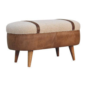 Tan Buffalo Leather & Bouclé Nordic Bench | Mixed Texture Upholstery | Modern Seating