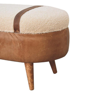 Tan Buffalo Leather & Bouclé Nordic Bench | Mixed Texture Upholstery | Modern Seating