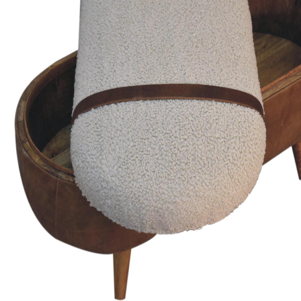 Tan Buffalo Leather & Bouclé Nordic Bench | Mixed Texture Upholstery | Modern Seating