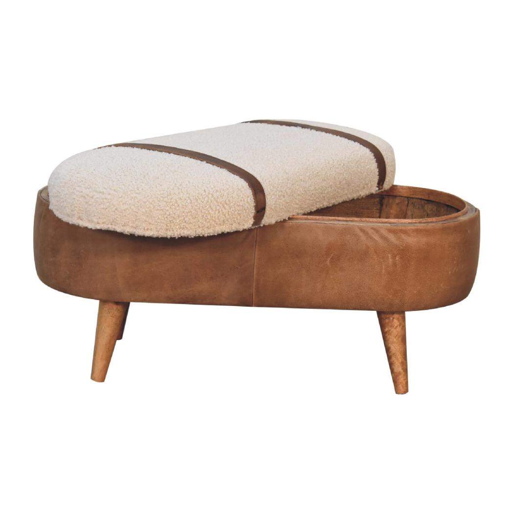 Tan Buffalo Leather & Bouclé Nordic Bench | Mixed Texture Upholstery | Modern Seating