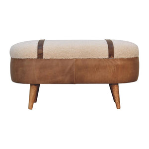 Tan Buffalo Leather & Bouclé Nordic Bench | Mixed Texture Upholstery | Modern Seating