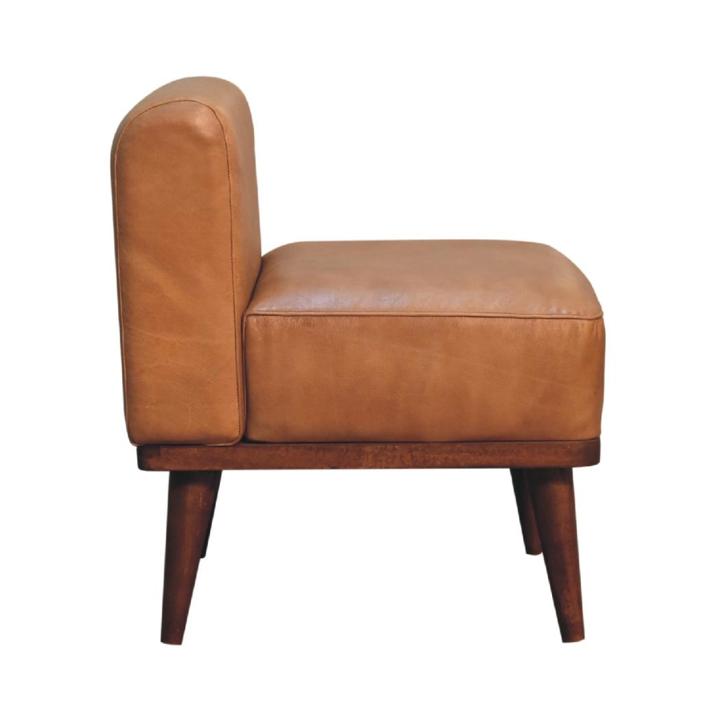 Tan Buffalo Leather Backrest Footstool | Solid Mango Wood | Chestnut Finish | Nordic Legs