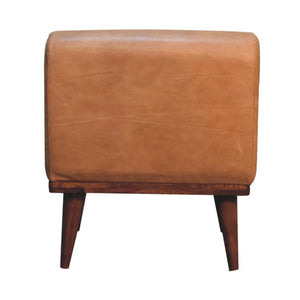 Tan Buffalo Leather Backrest Footstool | Solid Mango Wood | Chestnut Finish | Nordic Legs