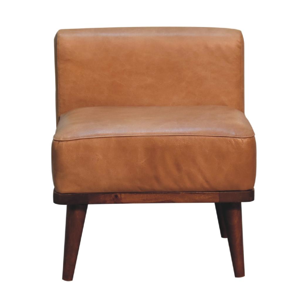 Tan Buffalo Leather Backrest Footstool | Solid Mango Wood | Chestnut Finish | Nordic Legs