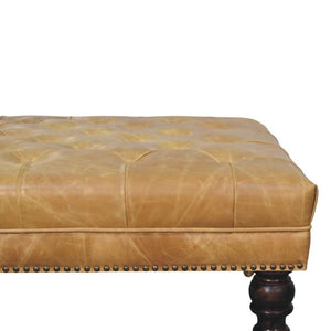 Tan Leather Upholstered Ottoman | Footstool | Accent Seat