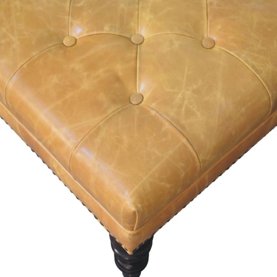 Tan Leather Upholstered Ottoman | Footstool | Accent Seat