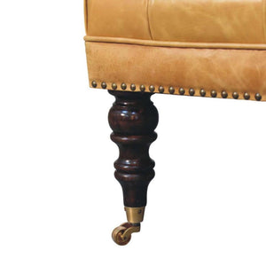 Tan Leather Upholstered Ottoman | Footstool | Accent Seat