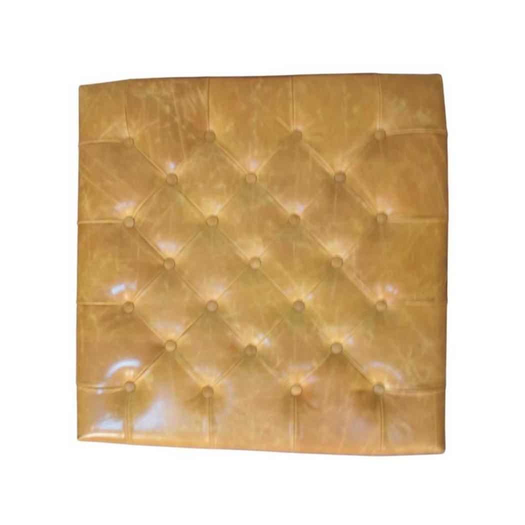 Tan Leather Upholstered Ottoman | Footstool | Accent Seat