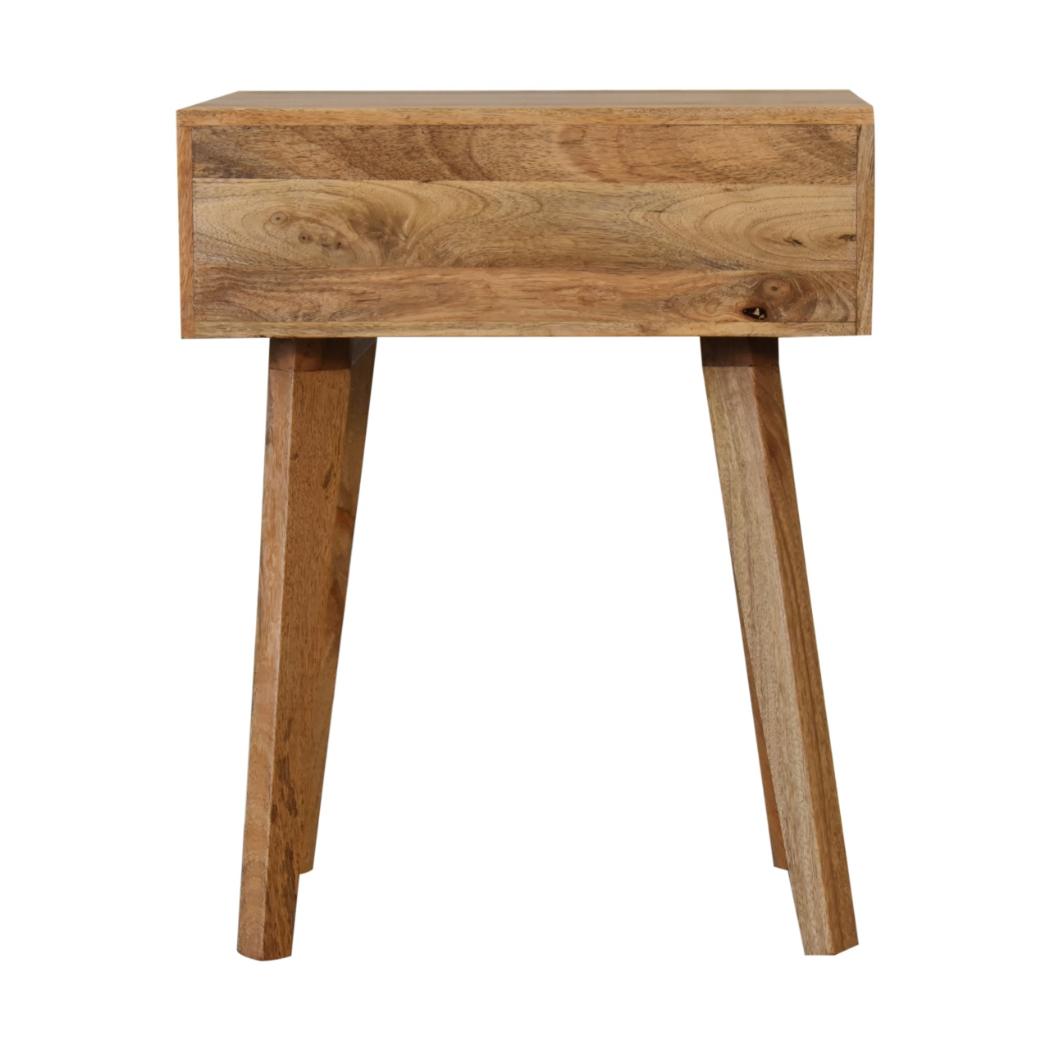 Tapered Bone Inlay Bedside Table | Solid Mango Wood | Oak Finish | Drawer & Shelf