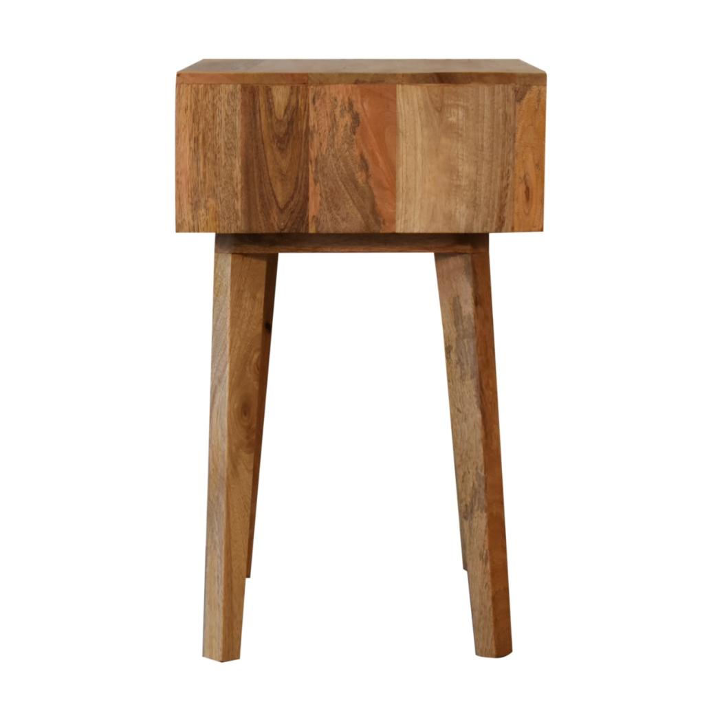 Tapered Bone Inlay Bedside Table | Solid Mango Wood | Oak Finish | Drawer & Shelf