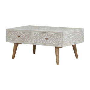 Taupe Floral Bone Coffee Table | Decorative Pattern | Statement Living Room Table