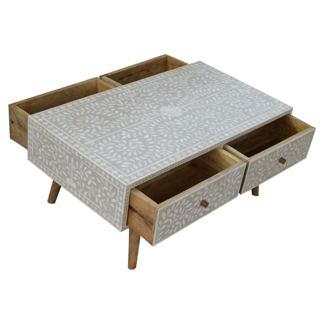 Taupe Floral Bone Coffee Table | Decorative Pattern | Statement Living Room Table