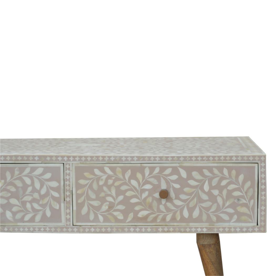 Taupe Floral Bone Coffee Table | Decorative Pattern | Statement Living Room Table