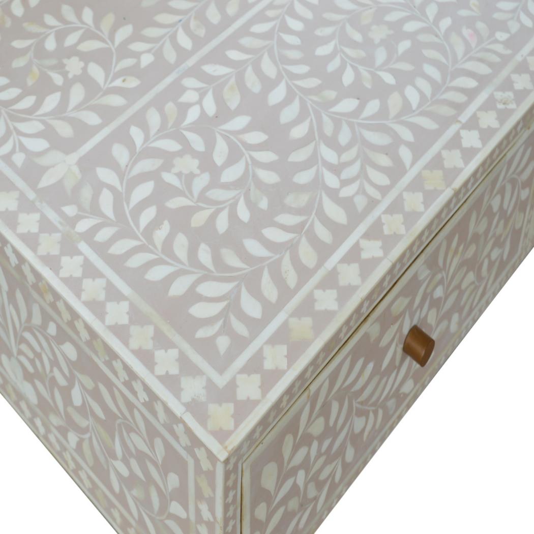 Taupe Floral Bone Coffee Table | Decorative Pattern | Statement Living Room Table