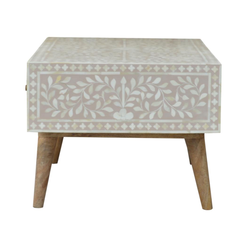 Taupe Floral Bone Coffee Table | Decorative Pattern | Statement Living Room Table