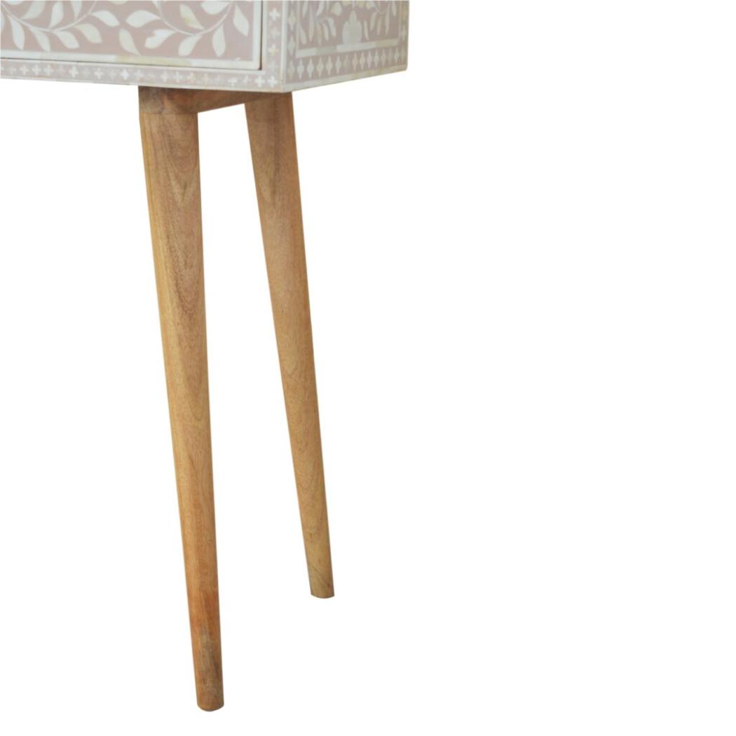 Taupe Floral Bone Inlay Console Table | Solid Mango Wood | Handcrafted Hallway Furniture
