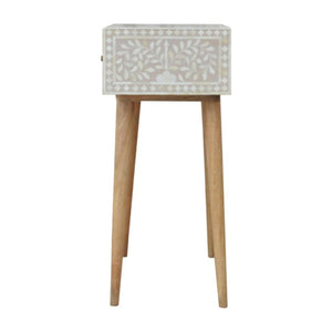 Taupe Floral Bone Inlay Console Table | Solid Mango Wood | Handcrafted Hallway Furniture