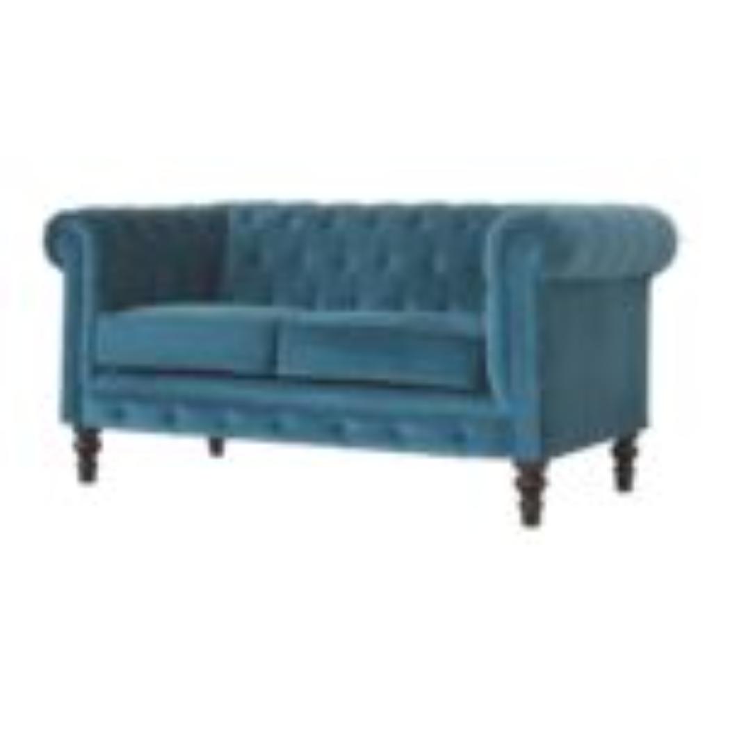 Teal Chesterfield Sofa | Velvet Upholstery | Solid Mango Wood Frame | Classic Seating