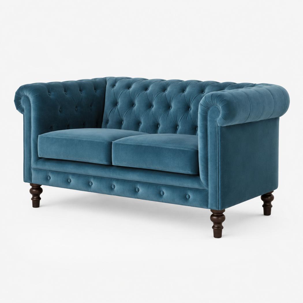 Teal Chesterfield Sofa | Velvet Upholstery | Solid Mango Wood Frame | Classic Seating