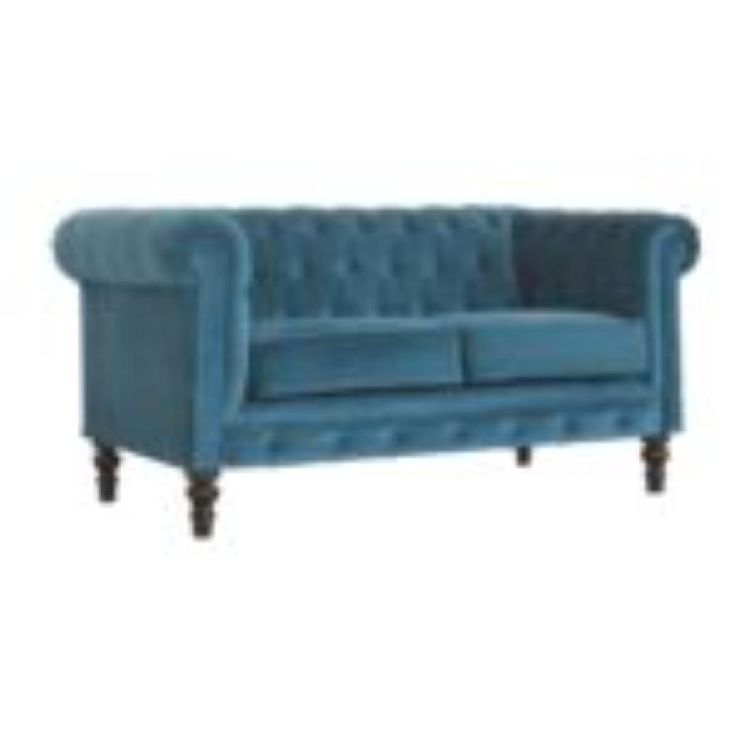 Teal Chesterfield Sofa | Velvet Upholstery | Solid Mango Wood Frame | Classic Seating