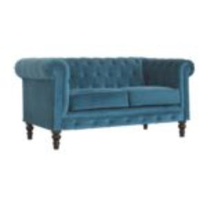 Teal Chesterfield Sofa | Velvet Upholstery | Solid Mango Wood Frame | Classic Seating