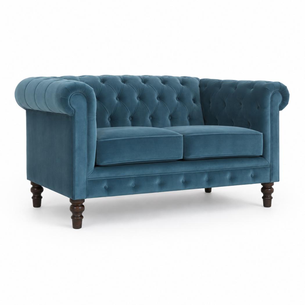 Teal Chesterfield Sofa | Velvet Upholstery | Solid Mango Wood Frame | Classic Seating