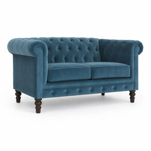 Teal Chesterfield Sofa | Velvet Upholstery | Solid Mango Wood Frame | Classic Seating