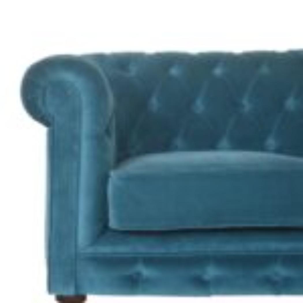 Teal Chesterfield Sofa | Velvet Upholstery | Solid Mango Wood Frame | Classic Seating