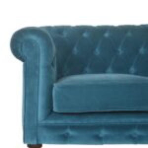 Teal Chesterfield Sofa | Velvet Upholstery | Solid Mango Wood Frame | Classic Seating