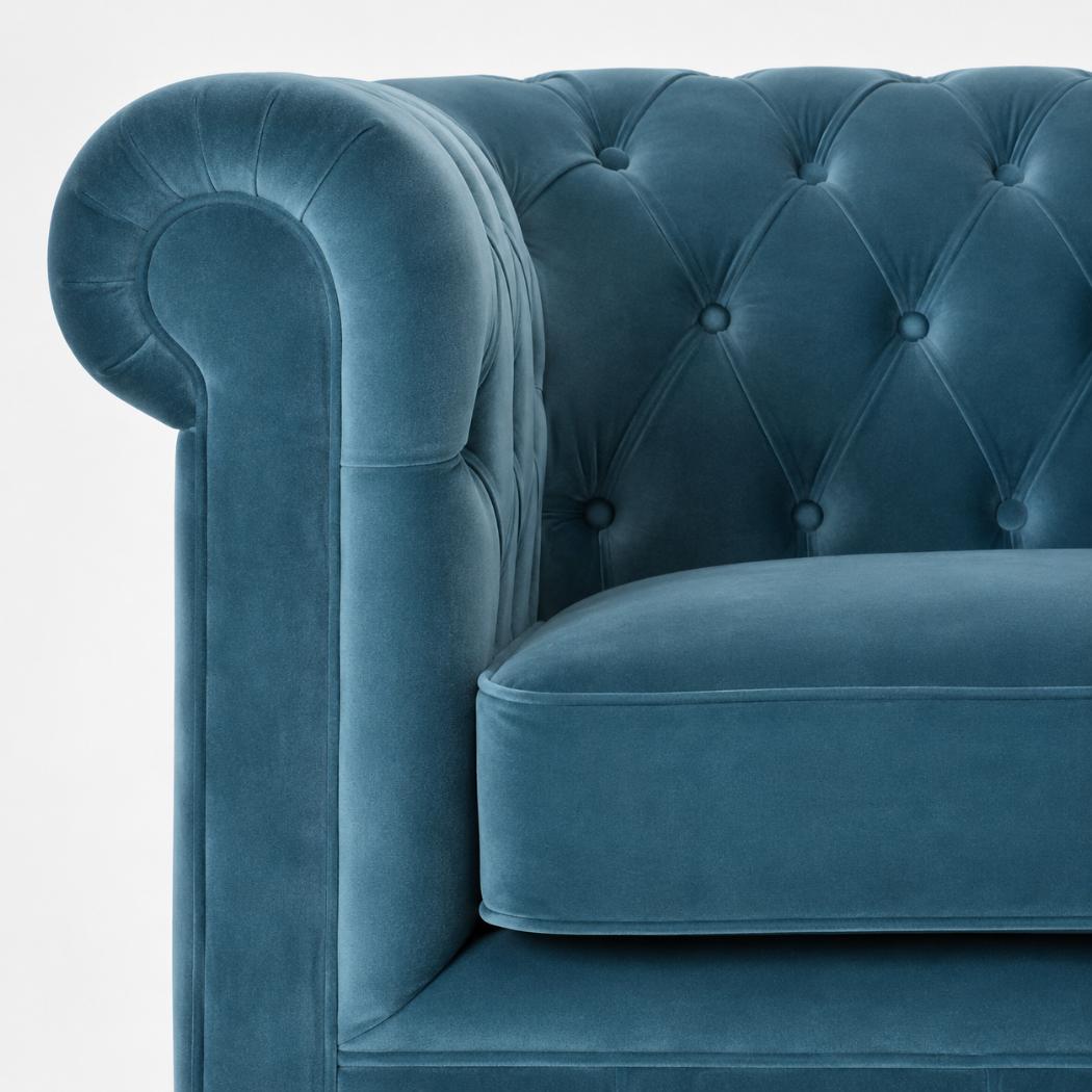 Teal Chesterfield Sofa | Velvet Upholstery | Solid Mango Wood Frame | Classic Seating