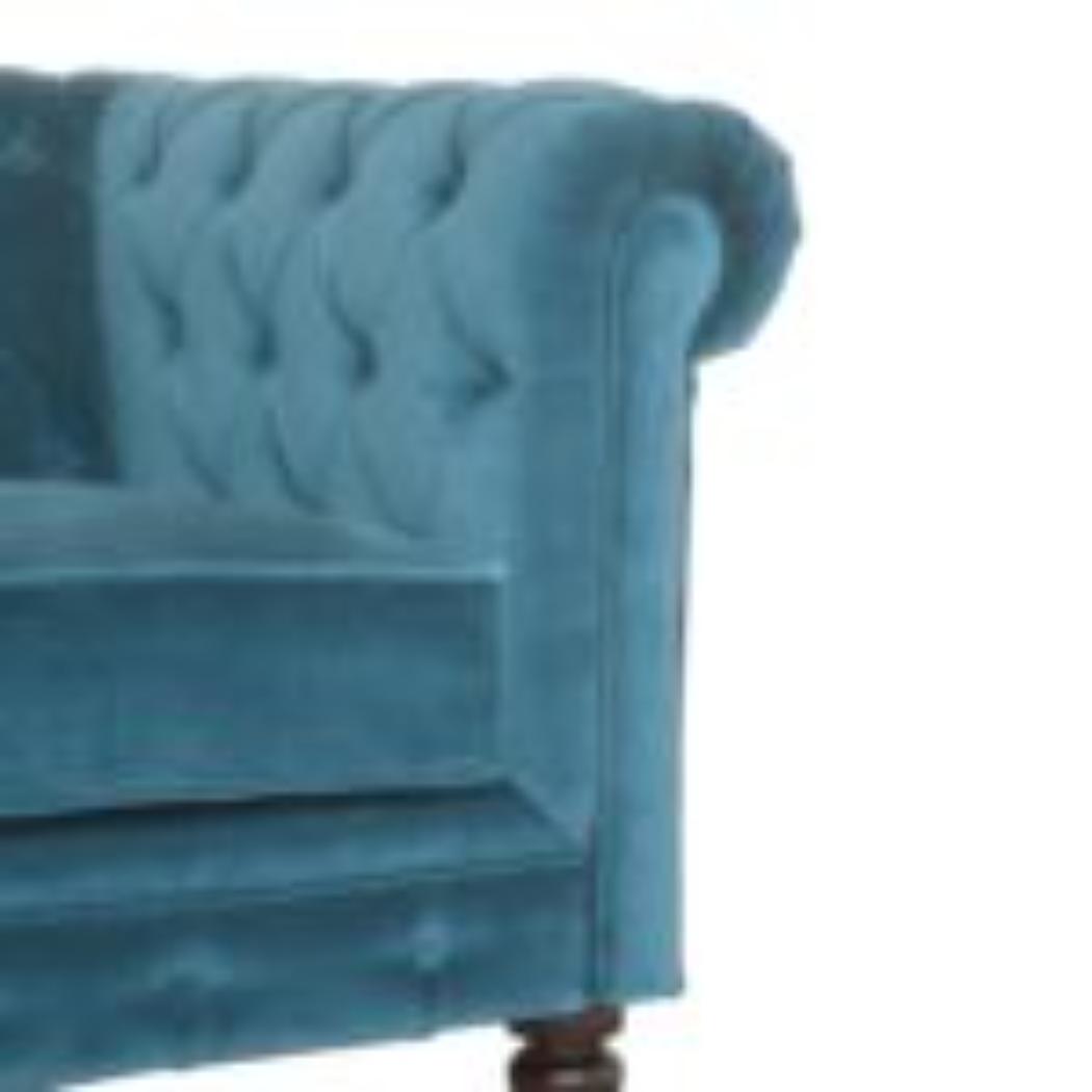 Teal Chesterfield Sofa | Velvet Upholstery | Solid Mango Wood Frame | Classic Seating