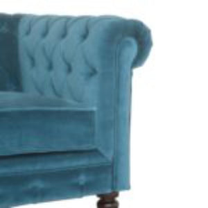 Teal Chesterfield Sofa | Velvet Upholstery | Solid Mango Wood Frame | Classic Seating