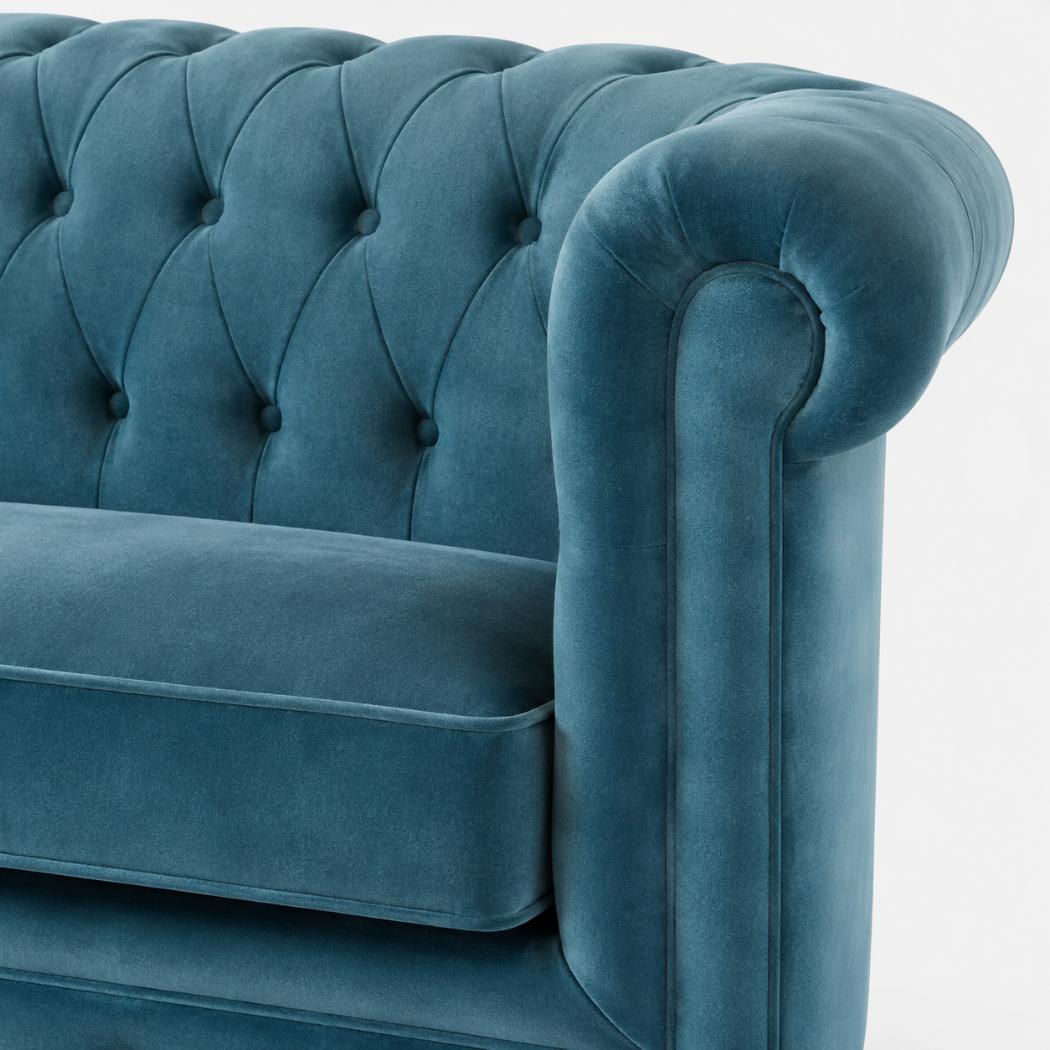 Teal Chesterfield Sofa | Velvet Upholstery | Solid Mango Wood Frame | Classic Seating
