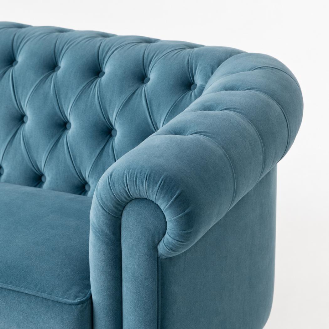 Teal Chesterfield Sofa | Velvet Upholstery | Solid Mango Wood Frame | Classic Seating