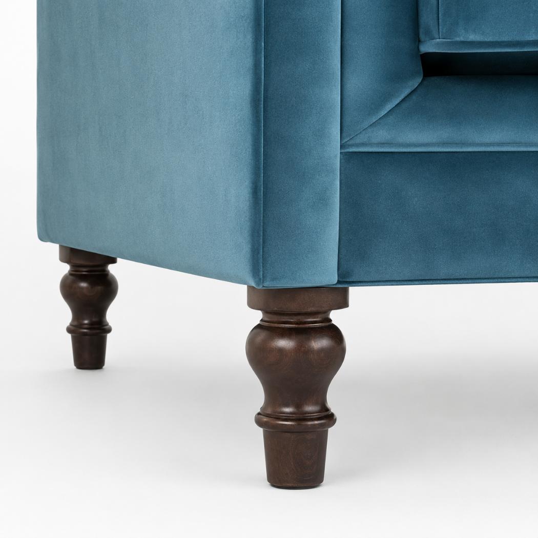 Teal Chesterfield Sofa | Velvet Upholstery | Solid Mango Wood Frame | Classic Seating
