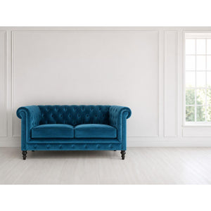 Teal Chesterfield Sofa | Velvet Upholstery | Solid Mango Wood Frame | Classic Seating