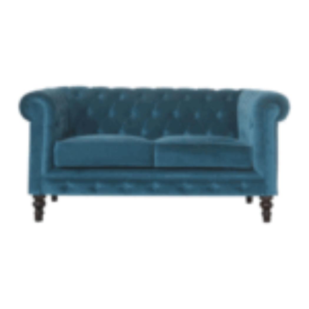 Teal Chesterfield Sofa | Velvet Upholstery | Solid Mango Wood Frame | Classic Seating