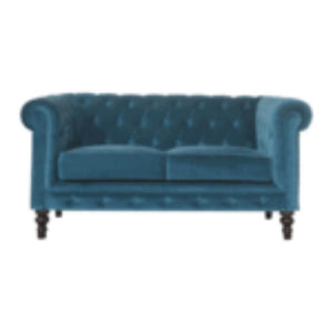 Teal Chesterfield Sofa | Velvet Upholstery | Solid Mango Wood Frame | Classic Seating