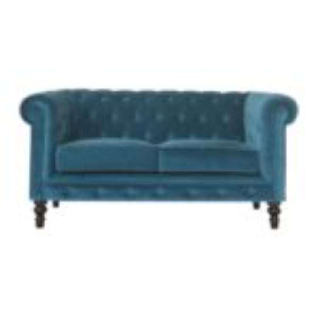 Teal Chesterfield Sofa | Velvet Upholstery | Solid Mango Wood Frame | Classic Seating